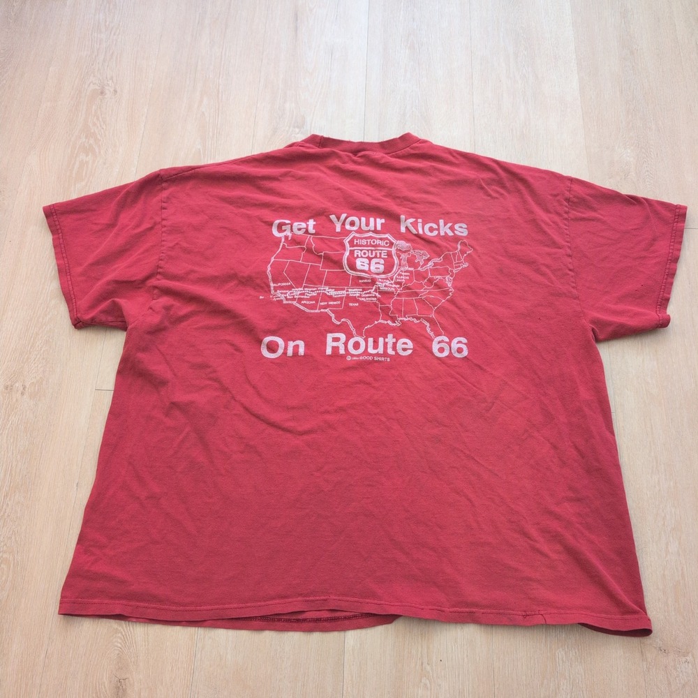 Vintage 1994 Route 66 Get Your Kicks T-Shirt Red Pocket Tee Mens XL 90s Map